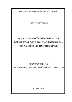 Quản lý nhà nước bằng pháp luật đối với hoạt động tôn giáo trên địa bàn thị xã gò công tỉnh tiền giang