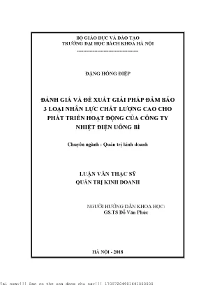 Đánh giá và đề xuất giải pháp đảm bảo 3 loại nhân lự chất lượng cao cho phát triển hoạt động của công ty nhiệt điện uông bí