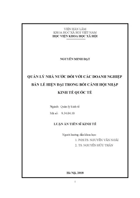 Luận án tiến sĩ kinh tế quản lý nhà nước đối với các doanh nghiệp bán lẻ hiện đại trong bối cảnh hội nhập kinh tế quốc tế
