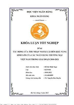 Tác động của thu nhập ngoài lãi đến khả năng sinh lời của các ngân hàng thương mại việt nam trong giai đoạn 2010 2021