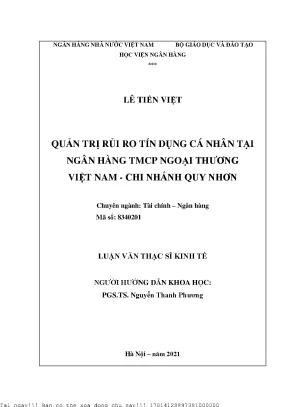 Quản trị rủi ro tín dụng cá nhân tại ngân hàng tmcp ngoại thương việt nam chi nhánh quy nhơn