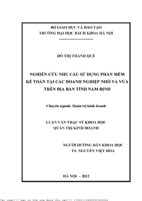 Nghiên ứu nhu cầu sử dụng phần mềm kế toán tại các doanh nghiệp nhỏ và vừa trên địa bàn tỉnh nam định