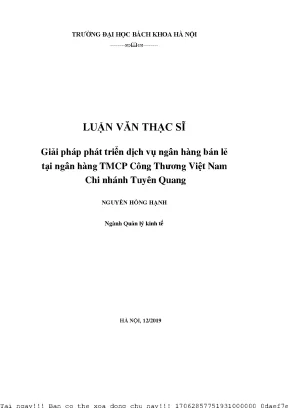 Giải pháp phát triển dịh vụ ngân hàng bán lẻ tại ngân hàng thương mại ổ phần ông thương việt nam hi nhánh tuyên quang