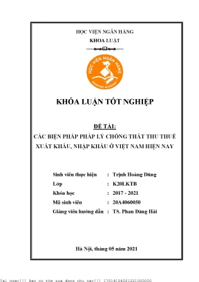 Các biện pháp pháp lý chống thất thu thuế xuất khẩu nhập khẩu ở việt nam hiện nay