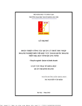 Hoàn thiện ông tác quản lý thuế thu nhập doanh nghiệp đối với khu vực ngoài quốc doanh trên địa bàn tỉnh quảng ninh