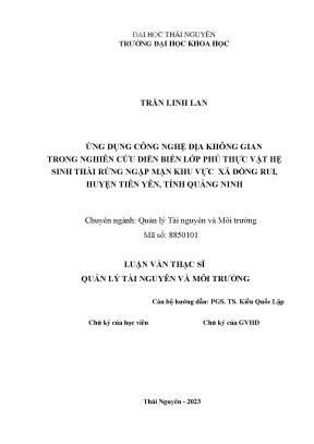 Ứng dụng công nghệ địa không gian trong nghiên cứu diễn biến lớp phủ thực vật hệ sinh thái rừng ngập mặn khu vực xã đồng rui huyện tiên yên tỉnh quảng ninh 1