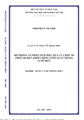 Mô phỏng và phân tíh hiệu quả ủa một số thiết bị điều khiển dòng ông suất trong lưới điện
