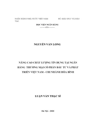 Nâng cao chất lượng tín dụng tại ngân hàng thương mại cổ phần đầu tư và phát triển việt nam chi nhánh hòa bình