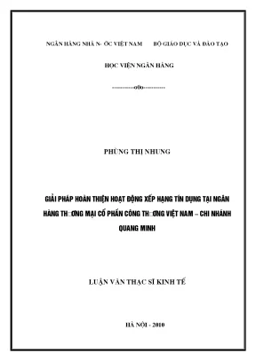 Giải pháp hoàn thiện hoạt động xếp hạng tín dụng tại ngân hàng thương mại cổ phần công thương việt nam chi nhánh quang minh