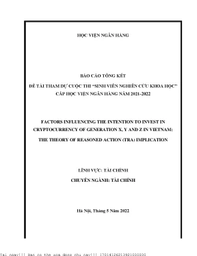 Factors influencing the intention to invest in cryptocurrency of generation x y and z in vietnam the theory of reasoned action tra implication
