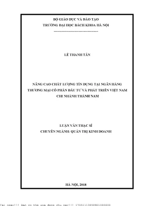 Nâng ao chất lượng tín dụng tại ngân hàng thương mại cổ phần đầu tư và phát triển việt nam chi nhánh thành nam