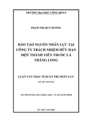 Đào tạo nguồn nhân lực tại công ty trách nhiệm hữu hạn một thành viên thuốc lá thăng long