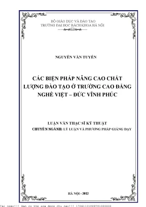 Cá biện pháp nâng ao hất lượng đào tạo ở trường cao đẳng nghề việt đứ vĩnh phú