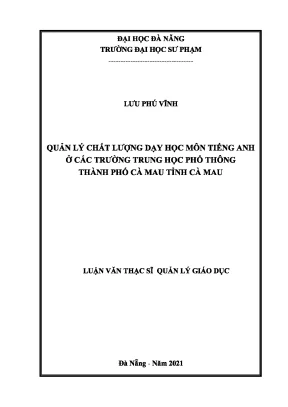 Quản lý chất lượng dạy học môn tiếng anh ở các trường trung học phổ thông thành phố cà mau tỉnh cà mau