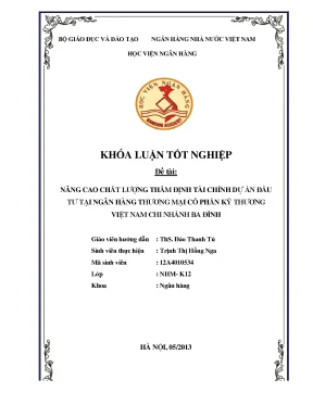 Nâng cao chất lượng thẩm định tài chính dự án đầu tư tại ngân hàng thương mại cổ phần kỹ thương việt nam chi nhánh ba đình