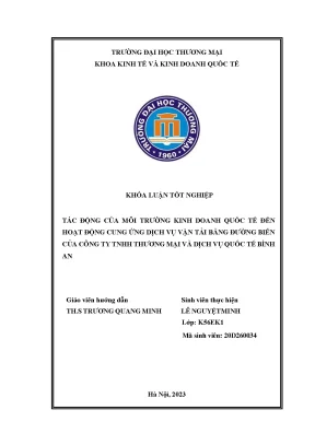 Tác động của môi trường kinh doanh quốc tế đến hoạt động cung ứng dịch vụ vận tải bằng đường biển của công ty tnhh thương mại và dịch vụ quốc tế bình an