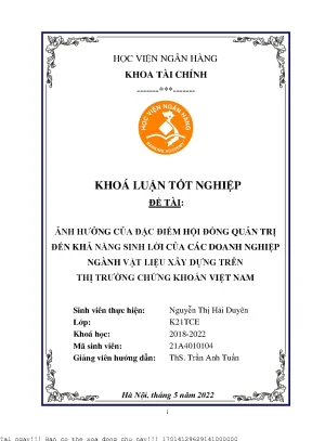Ảnh hưởng của đặc điểm hội đồng quản trị đến khả năng sinh lời của các doanh nghiệp ngành vật liệu xây dựng trên thị trường chứng khoán việt nam