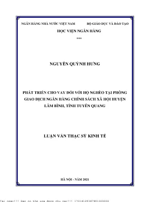 Phát triển cho vay đối với hộ nghèo tại phòng giao dịch ngân hàng chính sách xã hội huyện lâm bình tỉnh tuyên quang