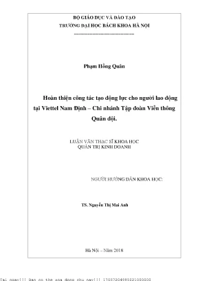 Hoàn thiện ông tác tạo động lực cho người lao động tại viettel nam định chi nhánh tập đoàn viễn thông quân đội