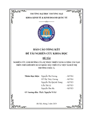 Nghiên cứu ảnh hưởng của sự phát triển năng lượng tái tạo trên thế giới đến xuất khẩu dầu thô của việt nam ở thị trường châu á