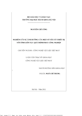 Nghiên ứu sự ảnh hưởng ủa một số yếu tố thiết bị tới tính liên tụ quá trình may ông nghiệp