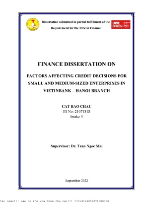 Factors affecting credit decisions for small and medium sized enterprises in vietinbank hanoi branch