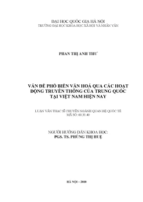 Luận văn thạc sĩ vấn đề phổ biến văn hóa qua các hoạt động truyền thông của trung quốc tại việt nam hiện nay