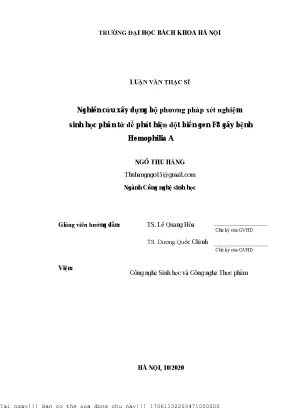 Nghiên ứu xây dựng bộ phương pháp xét nghiệm sinh họ phân tử để phát hiện đột biến gen f8 gây bệnh hemophilia a