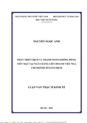 Phát triển dịch vụ thanh toán không dùng tiền mặt tại ngân hàng liên doanh việt nga chi nhánh sở giao dịch