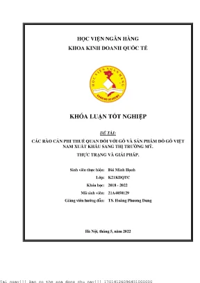 Các rào cản phi thuế quan đối với gỗ và sản phẩm đồ gỗ việt nam xuất khẩu sang thị trường mỹ thực trạng và giải pháp