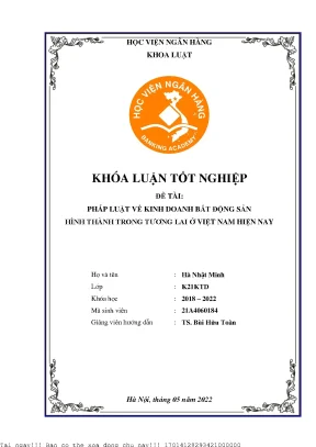 Pháp luật về kinh doanh bất động sản hình thành trong tương lai ở việt nam hiện nay