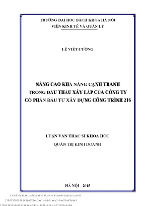 Nâng ao khả năng ạnh tranh trong đấu thầu xây lắp ủa công ty cổ phần đầu tư xây dựng ông trình 216