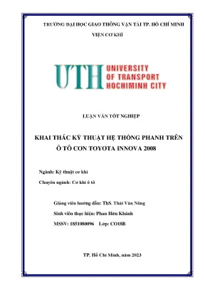 Khai thác kỹ thuật hệ thống phanh trên ô tô con toyota innova 2008