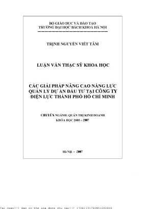 Cá giải pháp nâng ao năng lự quản lý dự án đầu tư tại ông ty điện lự thành phố hồ hí minh