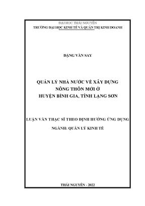 Quản lý nhà nước về xây dựng nông thôn mới ở huyện bình gia tỉnh lạng sơn