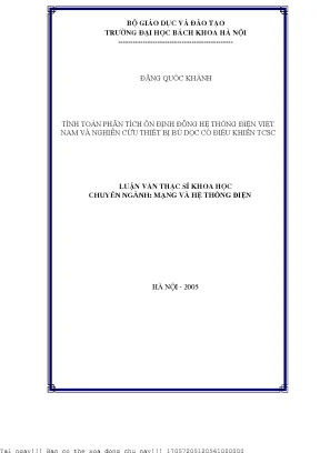 Tính toán phân tíh ổn định động của hệ thống điện việt nam và nghiên cứu hệ thống điện việt nam và nghiên cứu hiệu qủa của thiết bị bù dọc có điều khiển tcsc