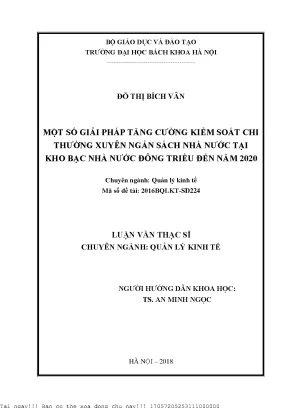 Một số giải pháp tăng ường kiểm soát chi thường xuyên ngân sách nhà nước tại kho bạc nhà nước đông triều đến năm 2020