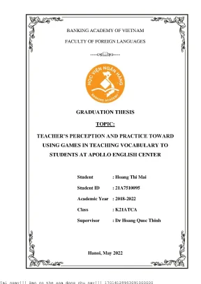Teachers perception and practise toward using games in teaching vocabulary to students at apollo english center
