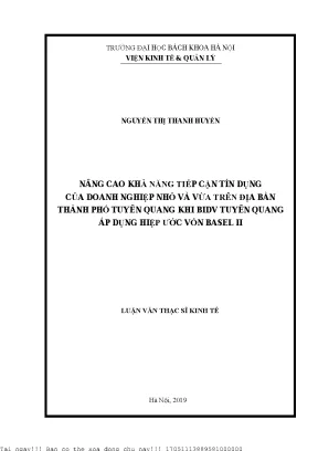 Nâng ao khả năng tiếp cận tín dụng của doanh nghiệp nhỏ và vừa trên địa bàn thành phố tuyên quang khi bidv tuyên quang áp dụng hiệp ước vốn basel ii