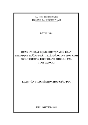 Quản lý hoạt động học tập môn toán theo định hướng phát triển năng lực học sinh ở các trường thcs thành phố lào cai tỉnh lào cai