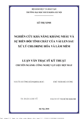 Nghiên ứu khả năng kháng nhàu và sự biến đổi tính chất của vải len sau xử lý chlorine hóa và làm mềm