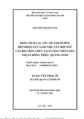 Phân tíh các yếu tố ảnh hưởng đến động lực làm việc của đội ngũ cán bộ công chức tại ủy ban nhân dân thị xã đông triều quảng ninh