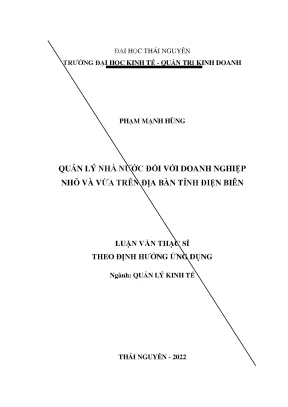 Quản lý nhà nước đối với doanh nghiệp nhỏ và vừa trên địa bàn tỉnh điện biên
