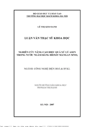 Nghiên ứu nâng cao hiệu quả xử lý asen trong nước ngầm bằng đioxit mangan mno2