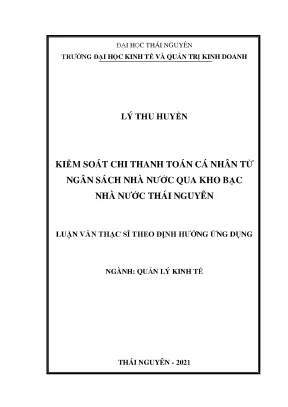 Kiểm soát chi thanh toán cá nhân từ ngân sách nhà nước qua kho bạc nhà nước thái nguyên