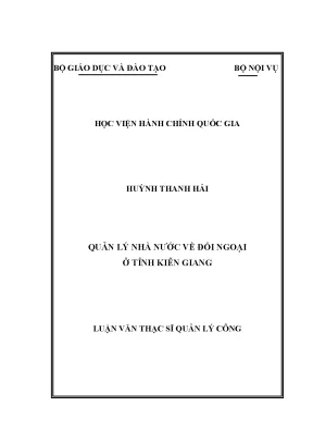 Luận văn thạc sĩ quản lý công quản lý nhà nước về đối ngoại ở tỉnh kiên giang