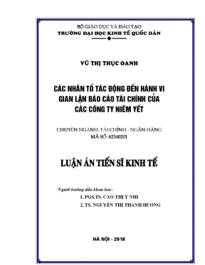 Luận án tiến sĩ kinh tế các nhân tố tác động đến hành vi gian lận báo cáo tài chính của các ctny