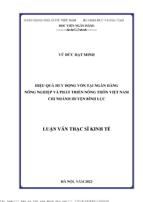 Hiệu quả huy động vốn tại ngân hàng nông nghiệp và phát triển nông thôn việt nam chi nhánh huyện bình lục