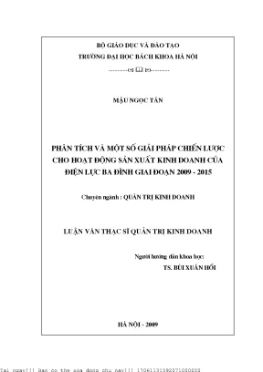 Phân tíh và một số giải pháp hiến lượ ho hoạt động sản xuất kinh doanh ủa điện lự ba định giai đoạn 2009 2015
