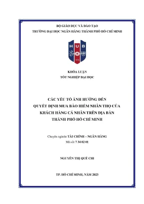 Các yếu tố ảnh hưởng đến quyết định mua bảo hiểm nhân thọ của khách hàng cá nhân trên địa bàn thành phố hồ chí minh